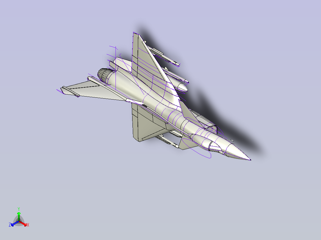 J10B 歼10B战斗机轮廓线模型3D图纸正等轴测图
