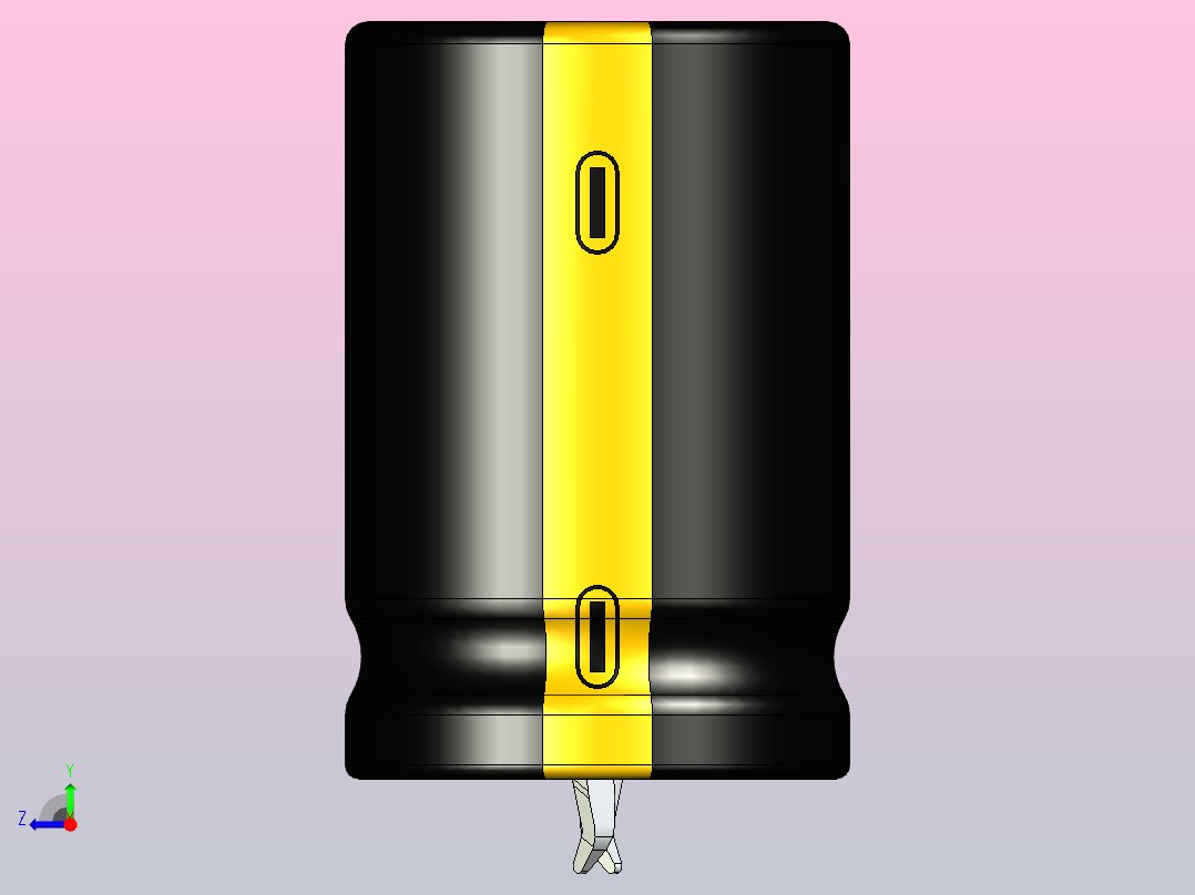 20x30黑黄底片电解电容器右视图