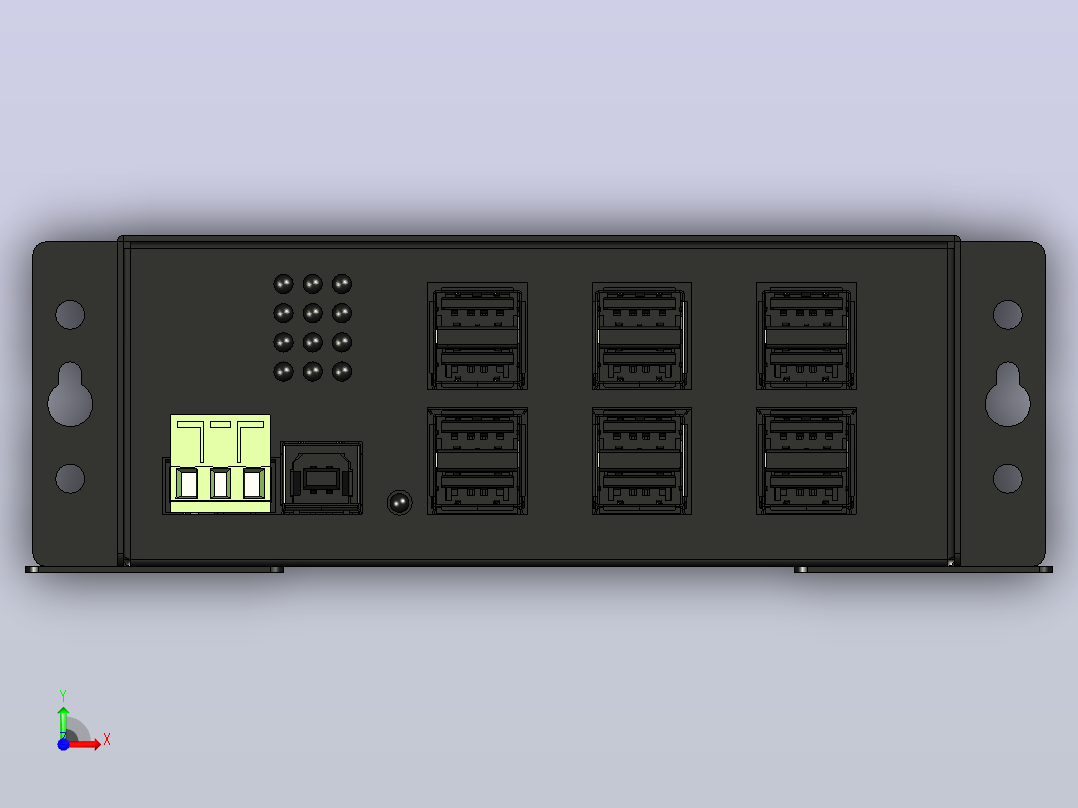 工业端口usb  供电集线器适用于pc mac din导轨安装前视图