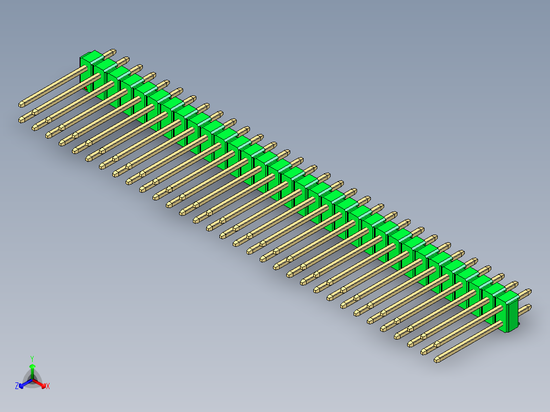 彩色公头100mil（2.54mm）系列-DS1021_green_2x32p_100mil_Type5_rev1.0正等轴测图