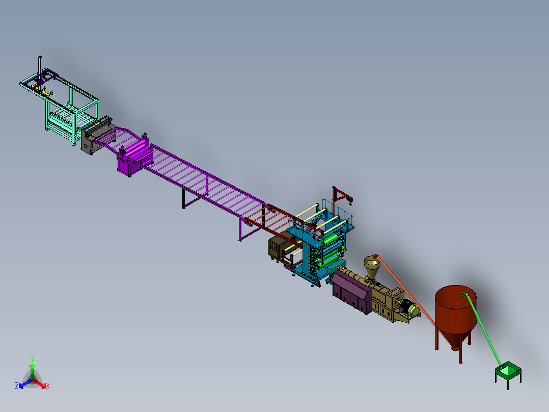 全自动塑料板材产线正等轴测图
