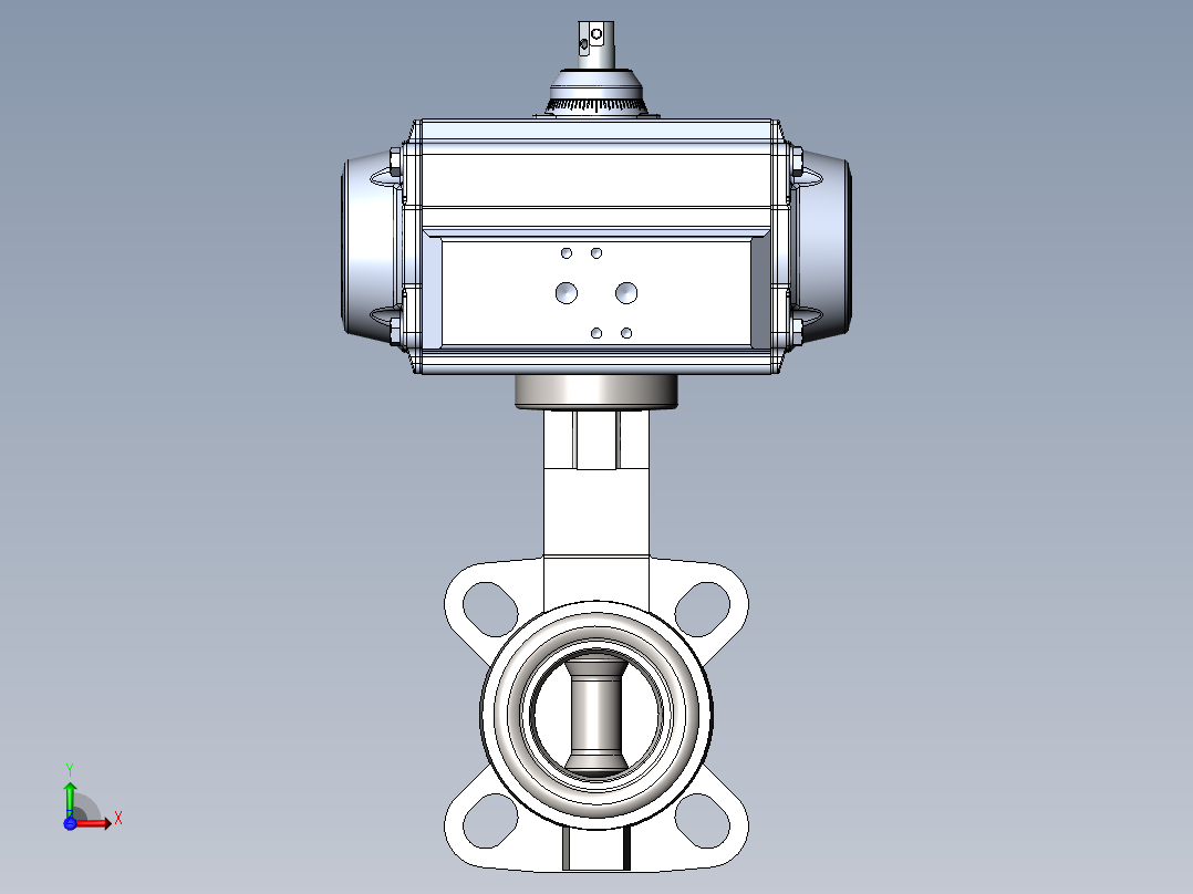Burkert+型+8802,+DN50+蝶阀,+带气动控制器和电动执行器前视图
