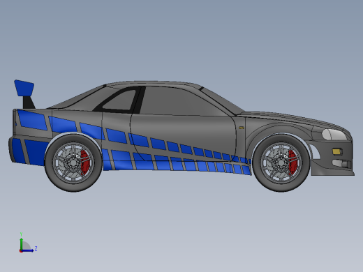 solidworks 日产Skyline GT-R R34跑车左视缩略图