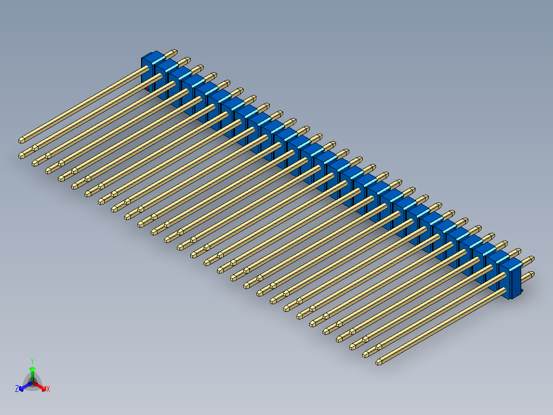 彩色公头100mil（2.54mm）系列-DS1021_blue_2x28p_100mil_Type43_rev1.0正等轴测图