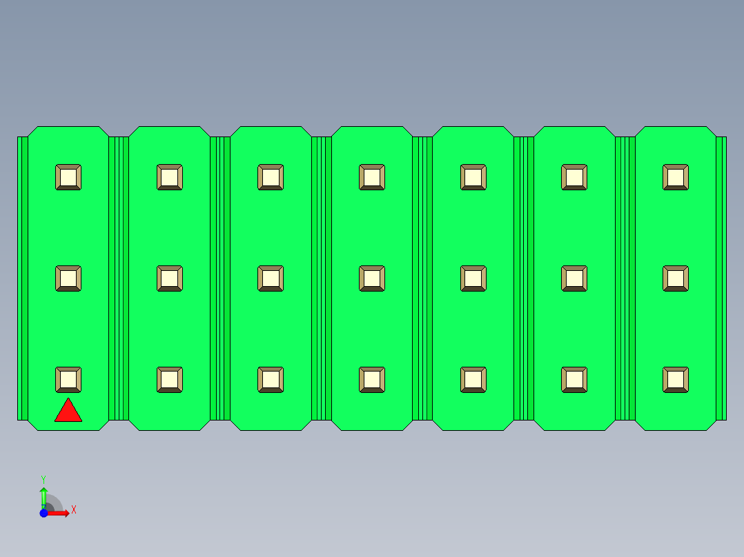 彩色公头100mil（2.54mm）系列-DS1021_green_3x07p_100mil_Type19_rev1.0前视图