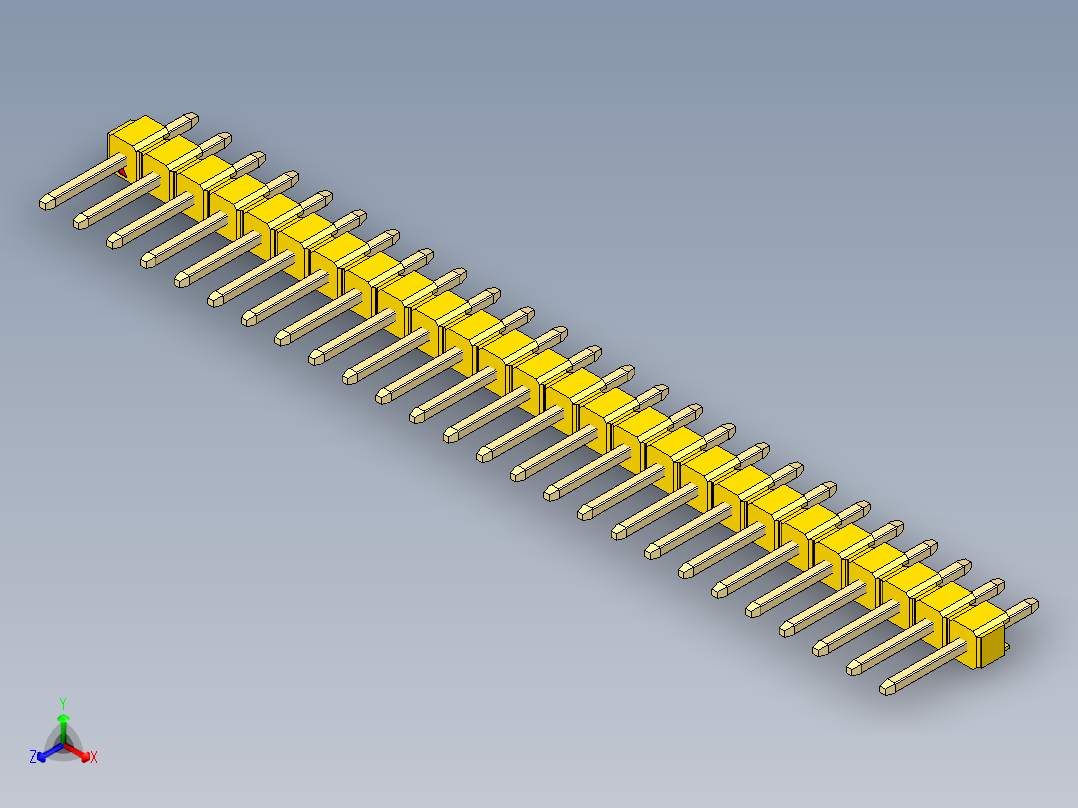 彩色公头100mil（2.54mm）系列-DS1021_yellow_1x26p_100mil_Type1_rev1.0主视图