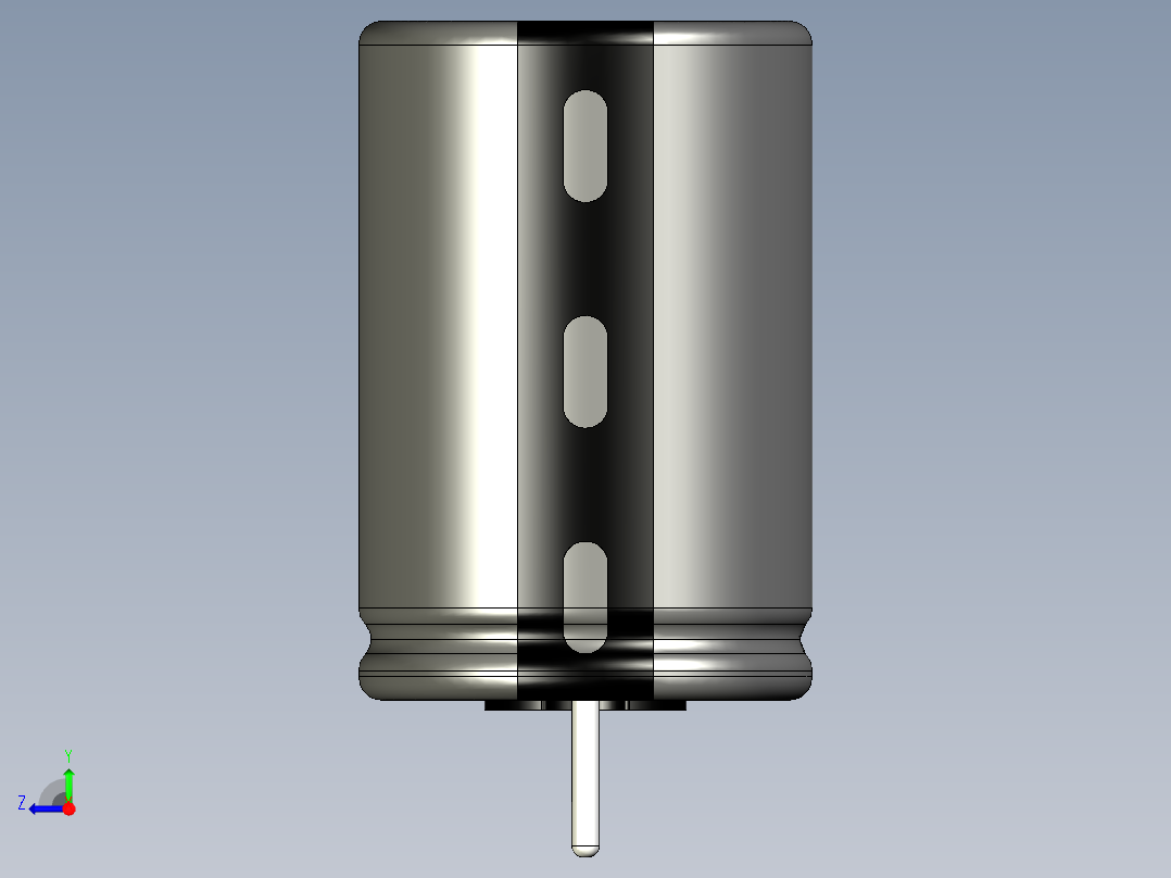 铝电解电容器径向，罐，直径10毫米-高15毫米，引线间距5毫米右视图