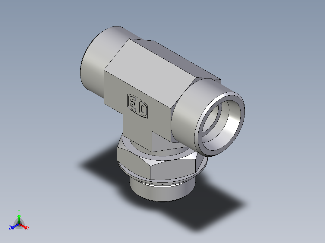 卡套式工业通用硬管接头EO_Adjustable_locknut_branch_tee_TEE25SROMDCF正等轴测图