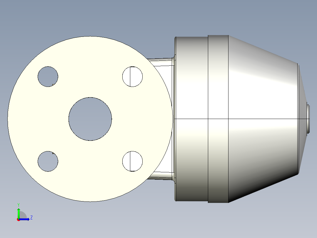 5DKMOMCP NC 气动隔膜阀，常闭，固定法兰钻孔PN10 16。面对面根据EN 558-1 PP-H左视图