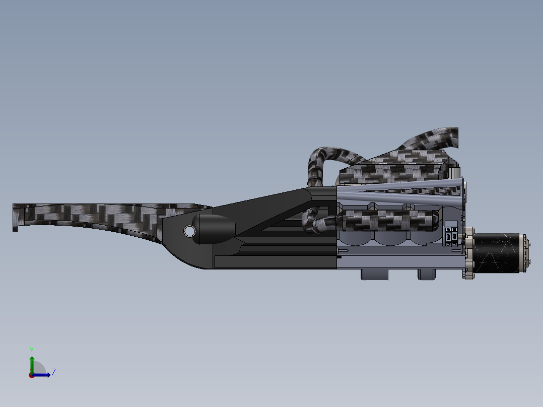 F1涡轮混合V6发动机和变速箱左视图