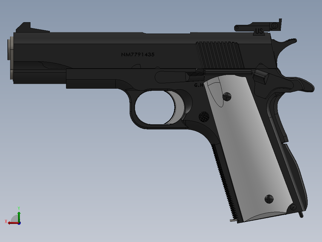 手枪左轮冲锋枪老式狙击步枪设计3D图纸1944-m1911-handgun SW IGS OBJ后视图