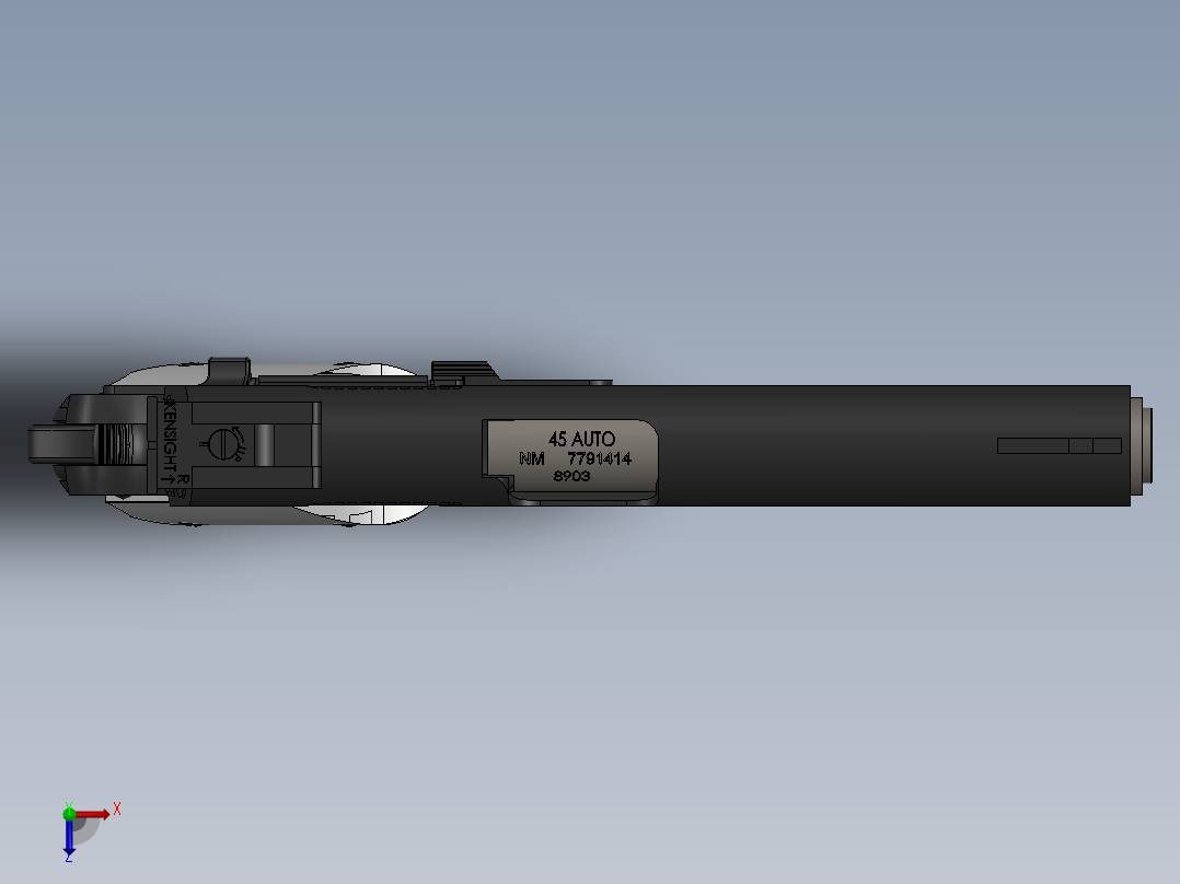 手枪左轮冲锋枪老式狙击步枪设计3D图纸1944-m1911-handgun SW IGS OBJ俯视图