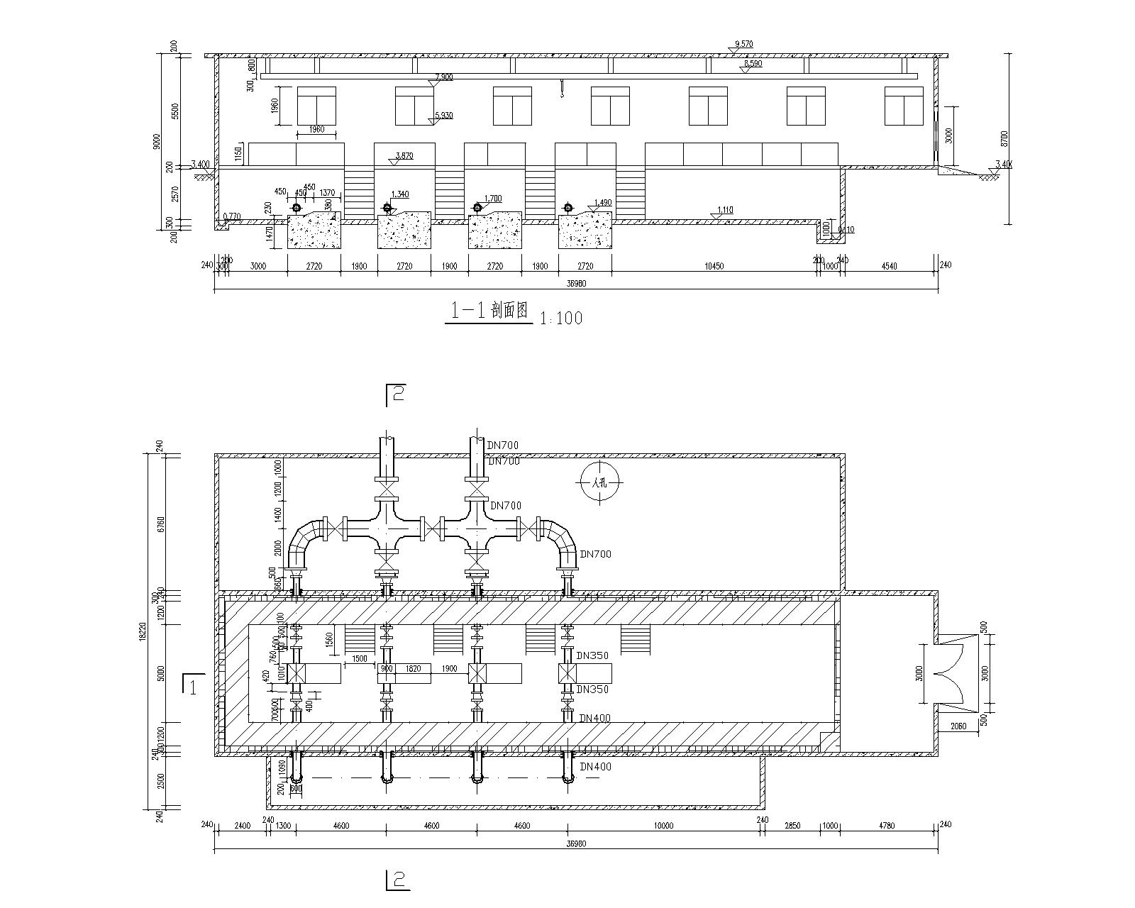 10万吨给水厂设计CAD图纸（含设计说明）高程布置机械搅拌澄清池