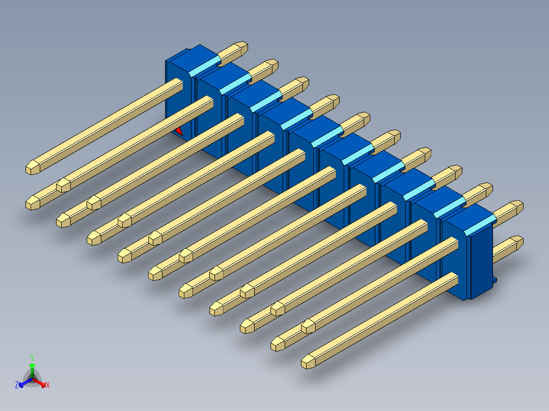 彩色公头100mil（2.54mm）系列-DS1021_blue_2x10p_100mil_Type5_rev1.0主视图