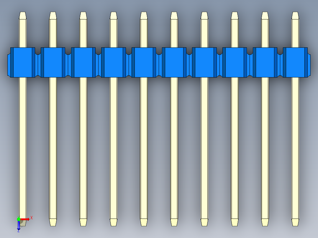 彩色公头100mil（2.54mm）系列-DS1021_blue_2x10p_100mil_Type5_rev1.0俯视图