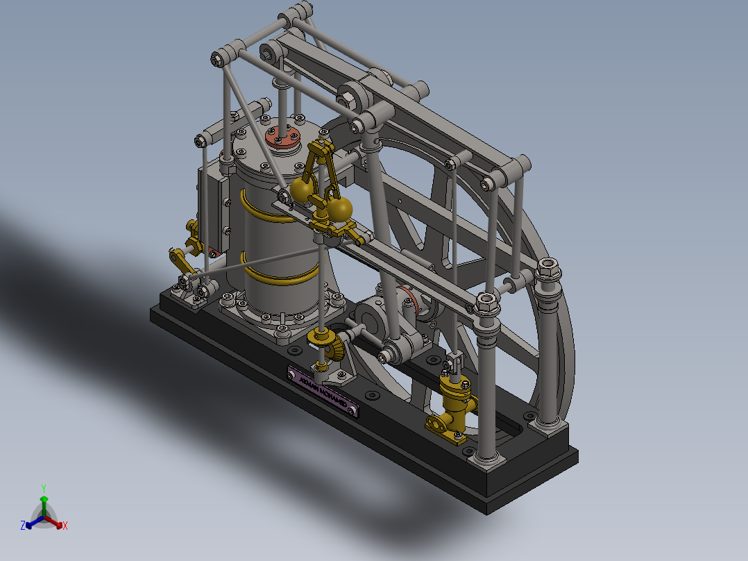 蒸汽机one-piston-cylinder-steam-engine-模型格式为 sw主视图