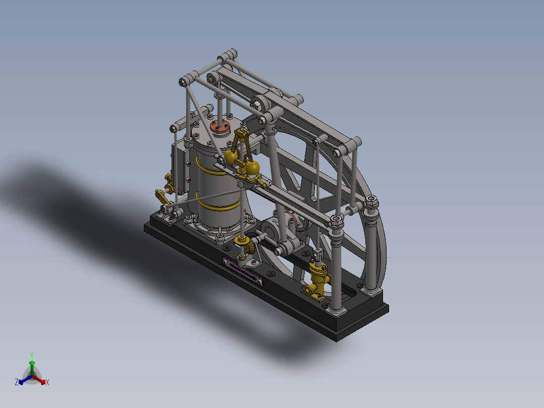 蒸汽机one-piston-cylinder-steam-engine-模型格式为 sw正等轴测图