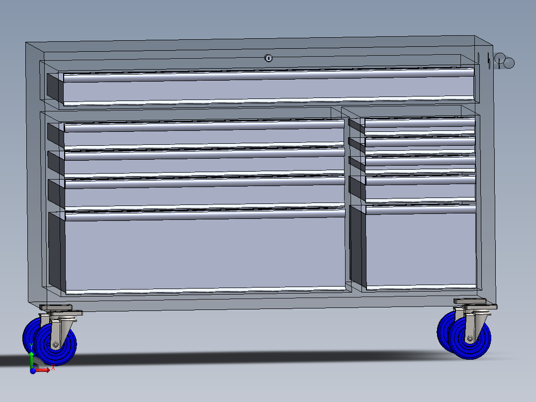 52 英寸宽 x 24.5 英寸深标准型 10 抽屉移动工作台husky-52-w-x-24--stp sw主视图