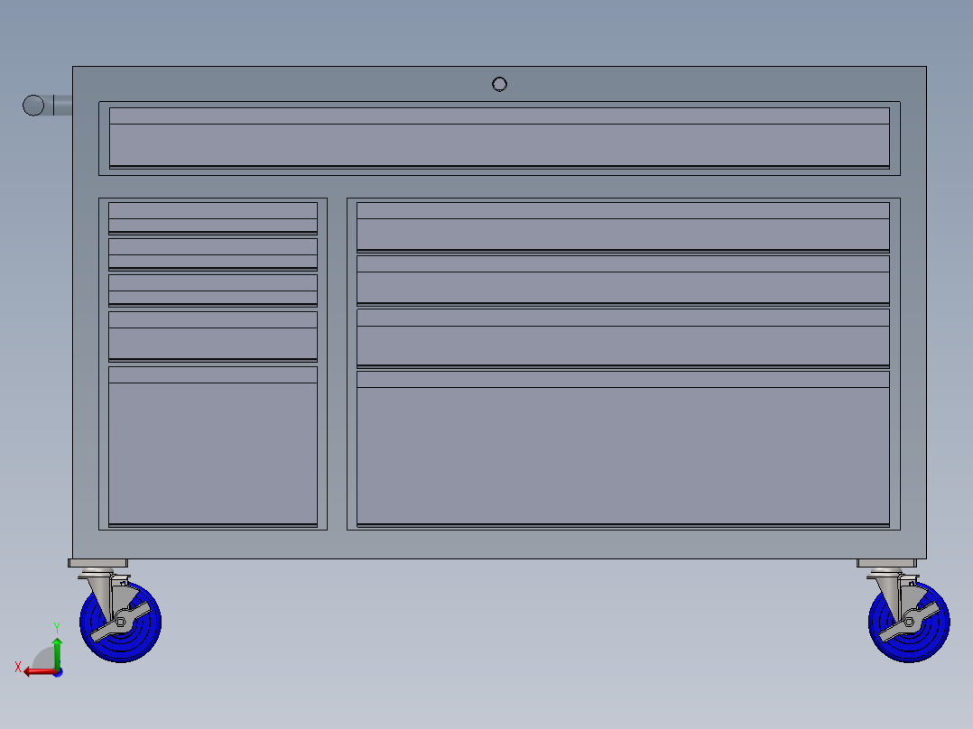 52 英寸宽 x 24.5 英寸深标准型 10 抽屉移动工作台husky-52-w-x-24--stp sw后视图