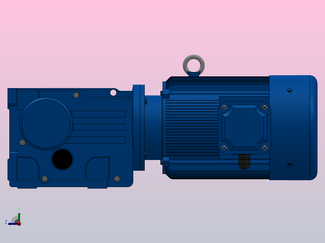 K47底脚轴伸式安装螺旋锥齿轮减速机K47-Y1.5-4P-39.61-M1-0°-A右视图