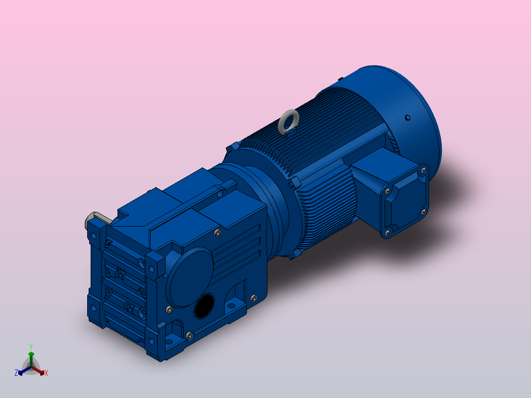 K47底脚轴伸式安装螺旋锥齿轮减速机K47-Y1.5-4P-39.61-M1-0°-A正等轴测图
