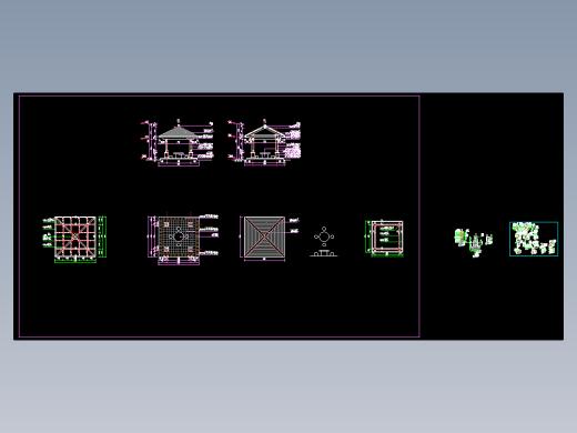 H526现代新中式新古典木结构方形亭子四角亭CAD施工图节点大样图