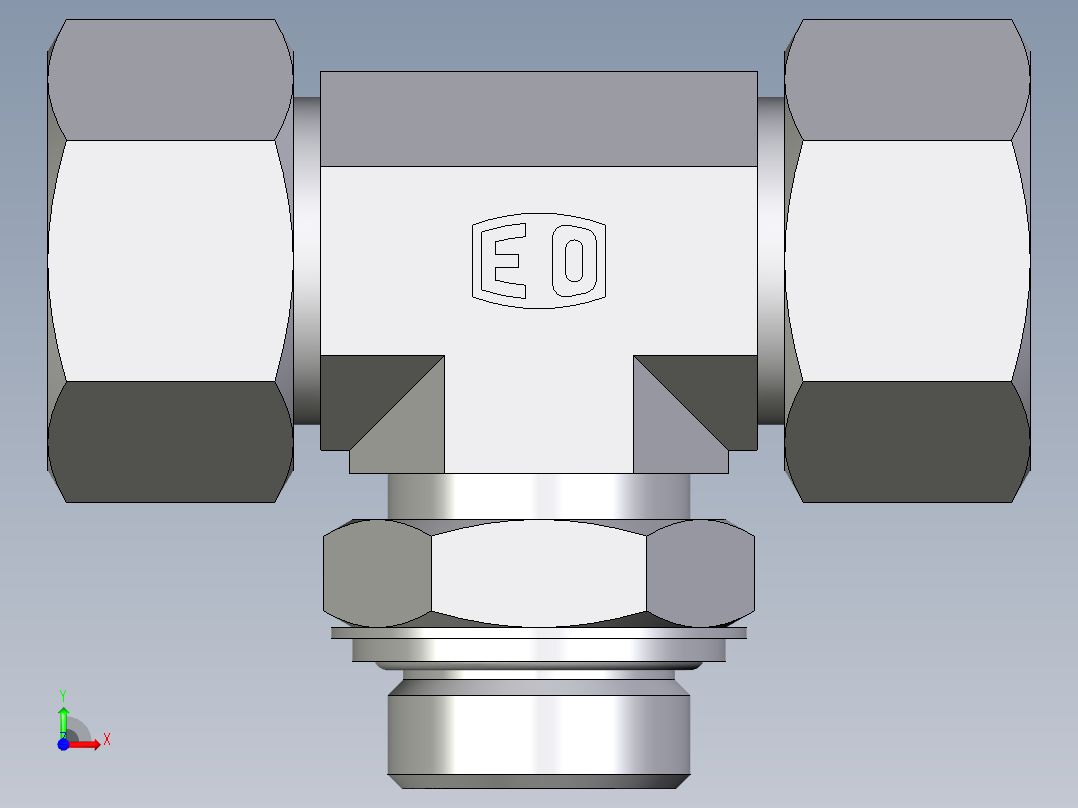 卡套式工业通用硬管接头EO_Adjustable_locknut_branch_tee_TEE25SRCF前视图
