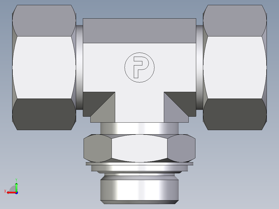 卡套式工业通用硬管接头EO_Adjustable_locknut_branch_tee_TEE25SRCF后视图