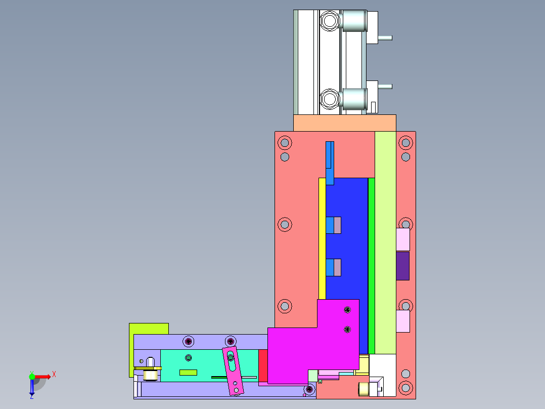 夹切插同一个气缸机构俯视图