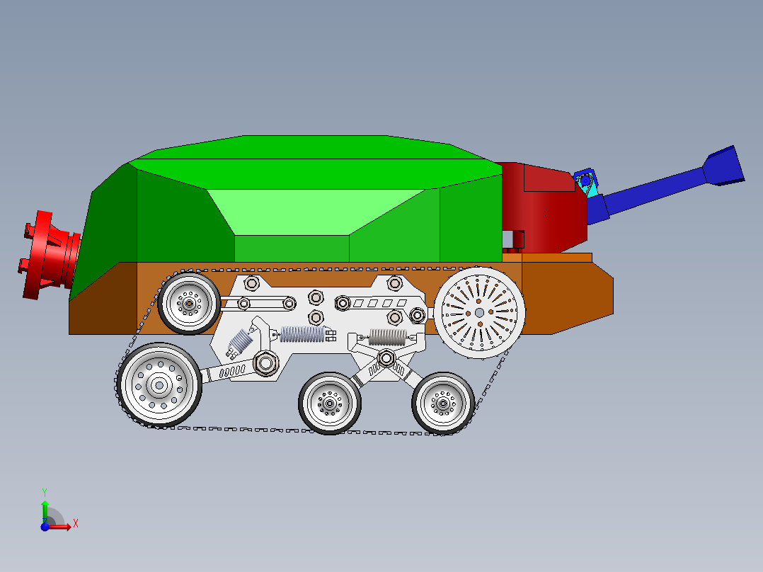 隧道消防履带机器人底盘3D建模图纸 SOLIDWORKS设计前视图