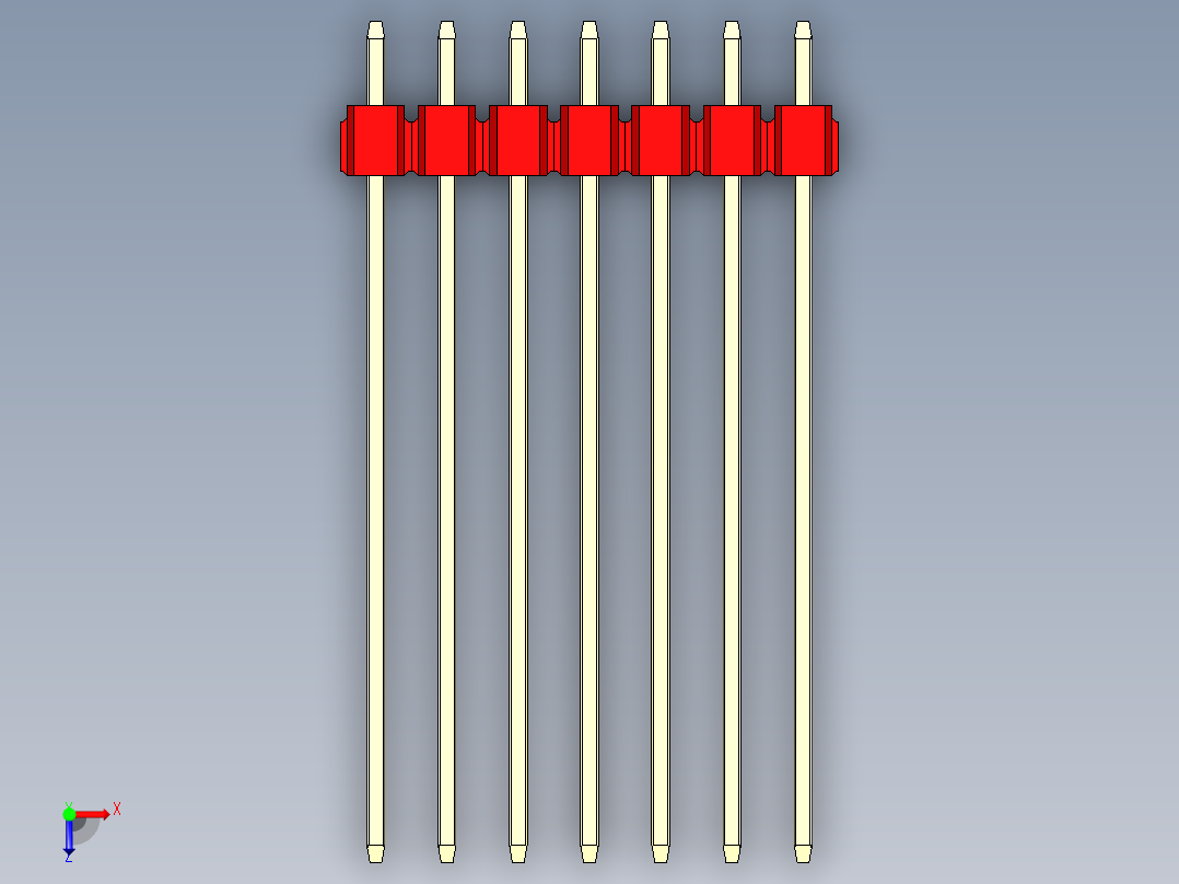 彩色公头100mil（2.54mm）系列-DS1021_red_1x07p_100mil_Type43_rev1.0俯视图