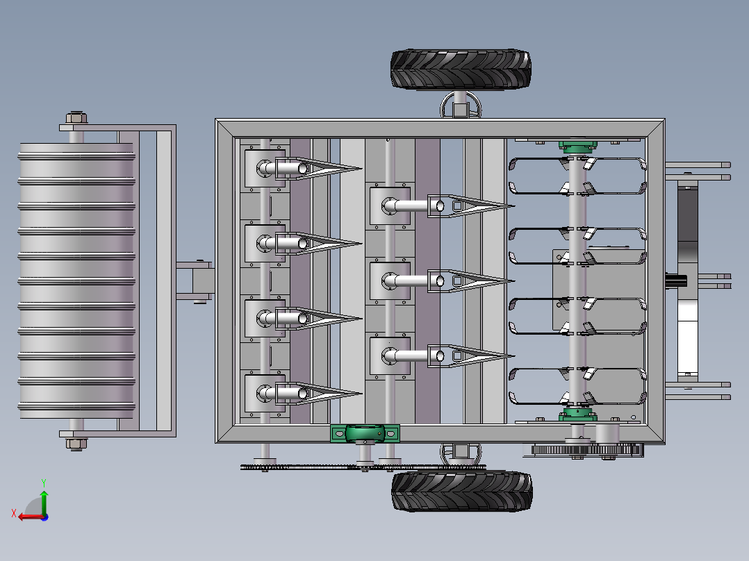 四行式小麦播种机后视图