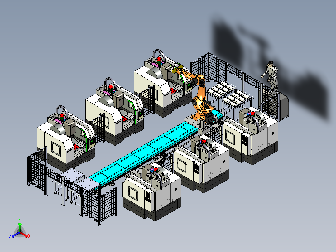 模具自动化加工产线案例正等轴测图
