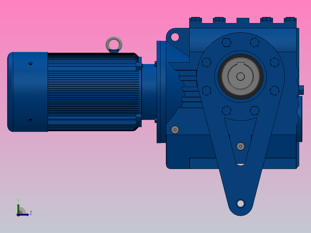 SAT87带防转臂空心轴安装斜齿-蜗轮蜗杆减速机SAT87-YV1.1-4P-198-M1-0°-B左视图