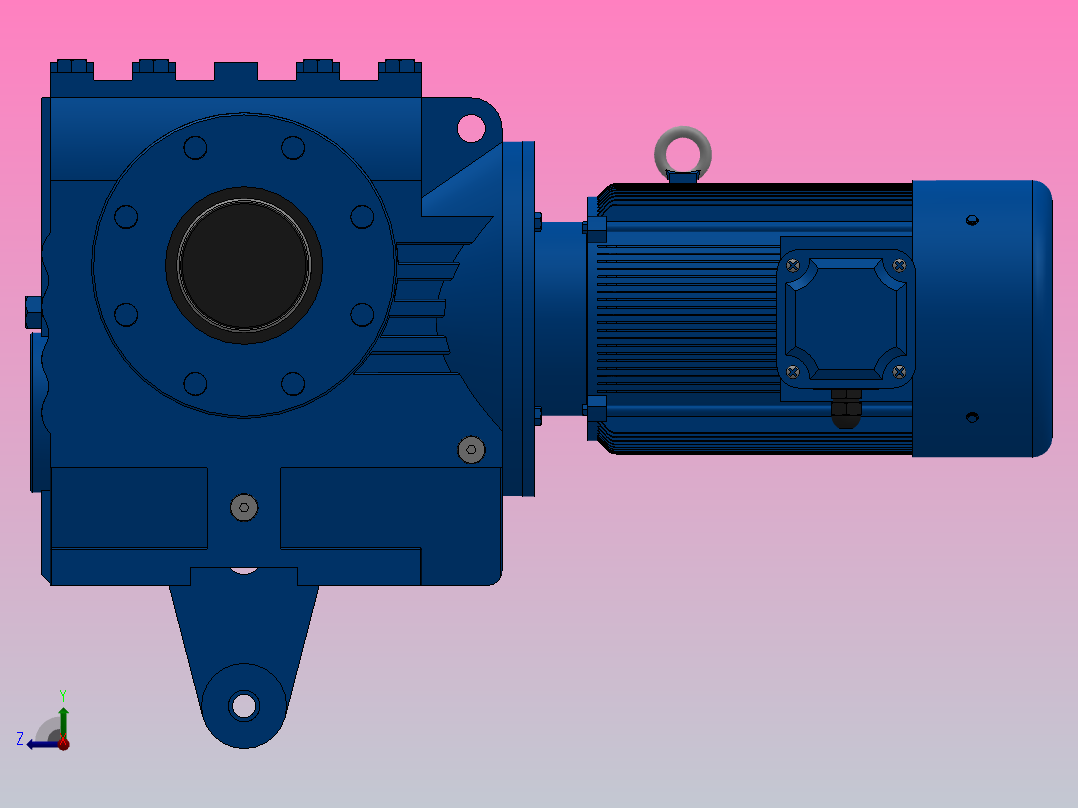 SAT87带防转臂空心轴安装斜齿-蜗轮蜗杆减速机SAT87-YV1.1-4P-198-M1-0°-B右视图