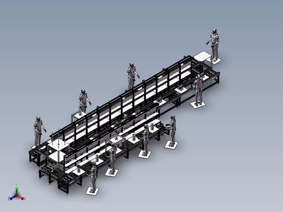 16电机组装线（电机定子、转子、罩壳组装流水线）正等轴测图