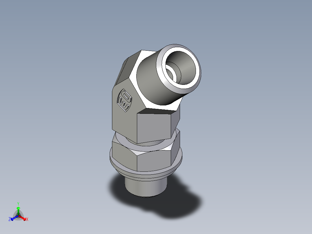 卡套式工业通用硬管接头EO_Adjustable_locknut_45_deg_elbow_VEE06LROMDCF正等轴测图