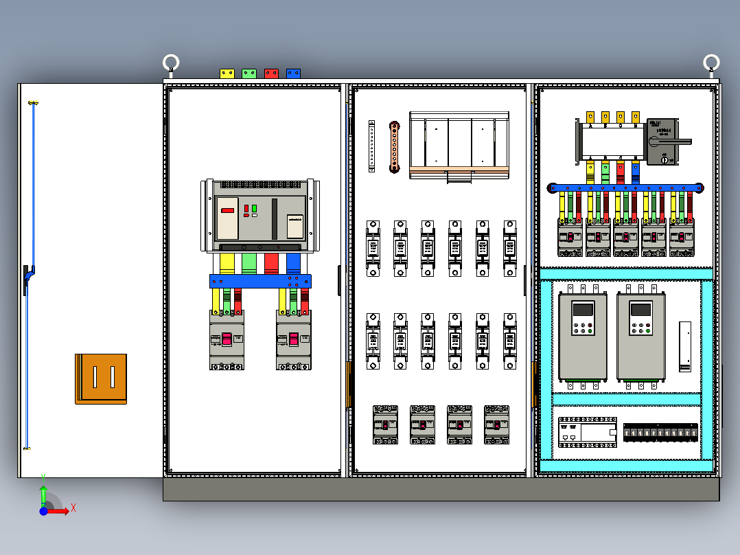三柜组装万能断路器刀开关双电源plc控制柜 55368前视图