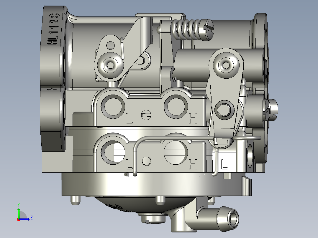控制的分控式化油器左视图