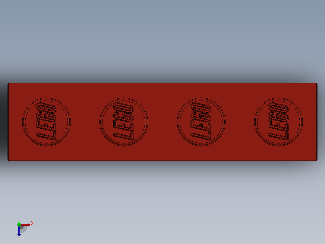 乐高套装 4421基本积木-301021 Bright Red Brick 1 x 4.SLDPRT俯视图