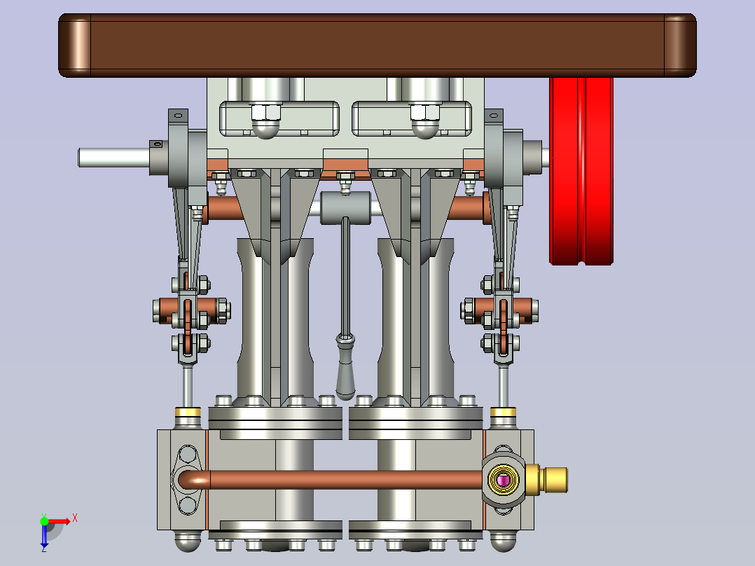 带倒档的立式双蒸汽机俯视图
