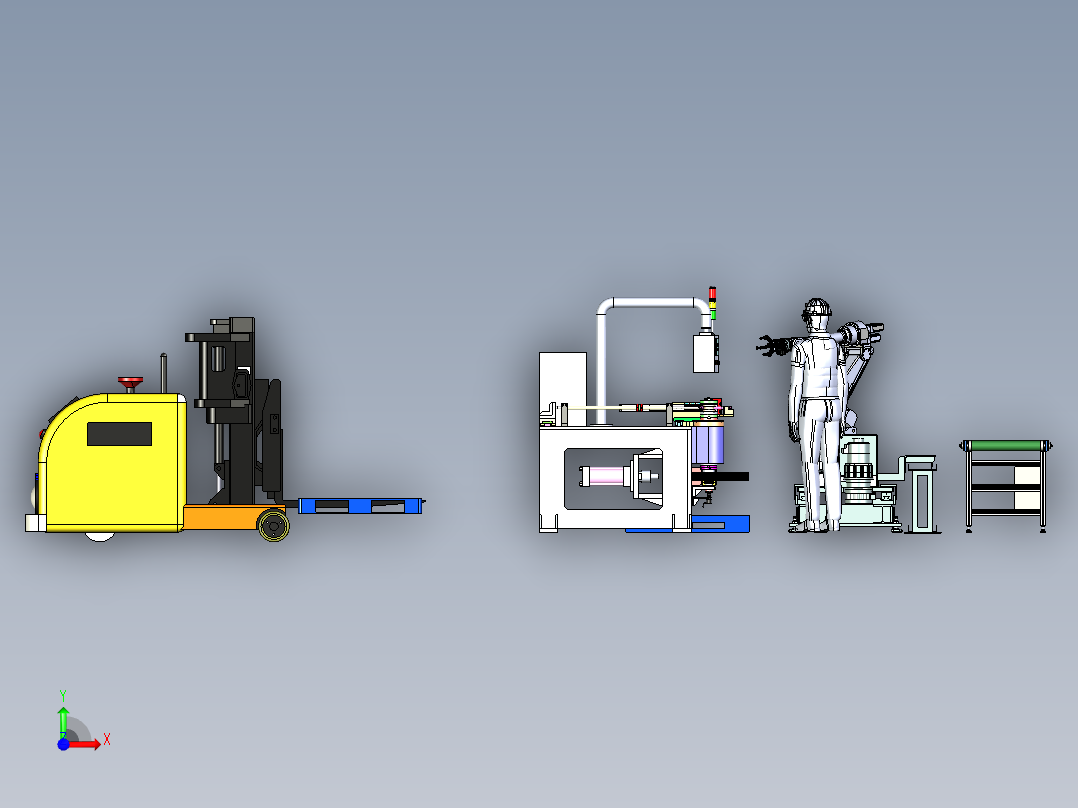 钢管弯曲机构的自动化作业模拟前视图