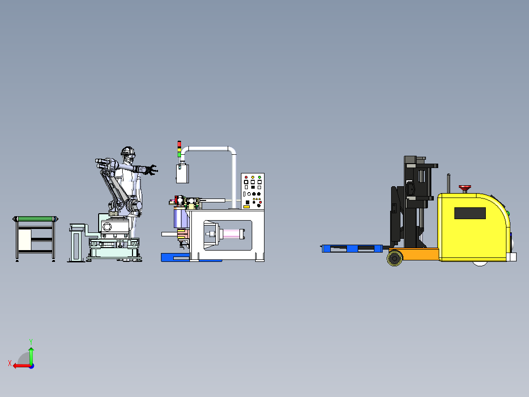 钢管弯曲机构的自动化作业模拟后视图