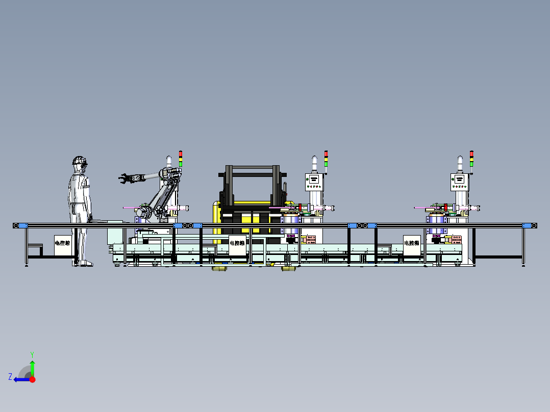 钢管弯曲机构的自动化作业模拟右视图
