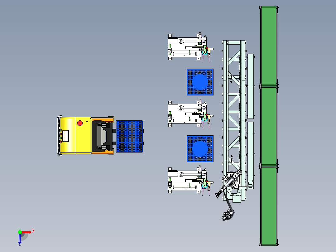 钢管弯曲机构的自动化作业模拟俯视图