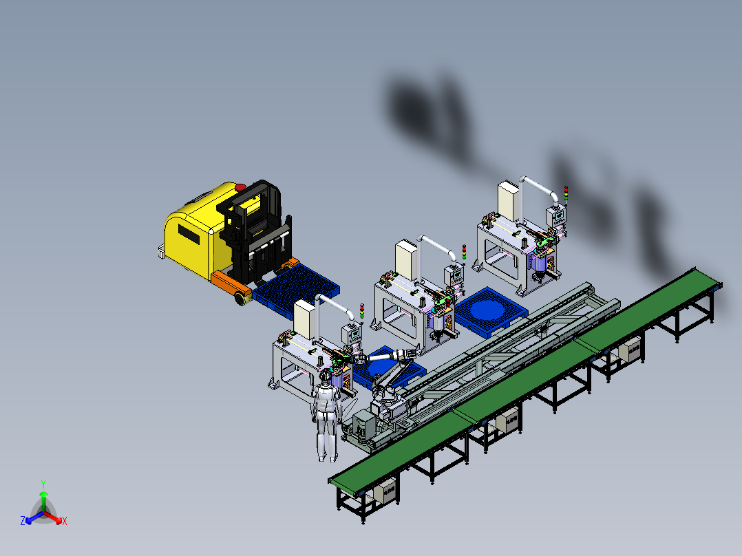 钢管弯曲机构的自动化作业模拟正等轴测图