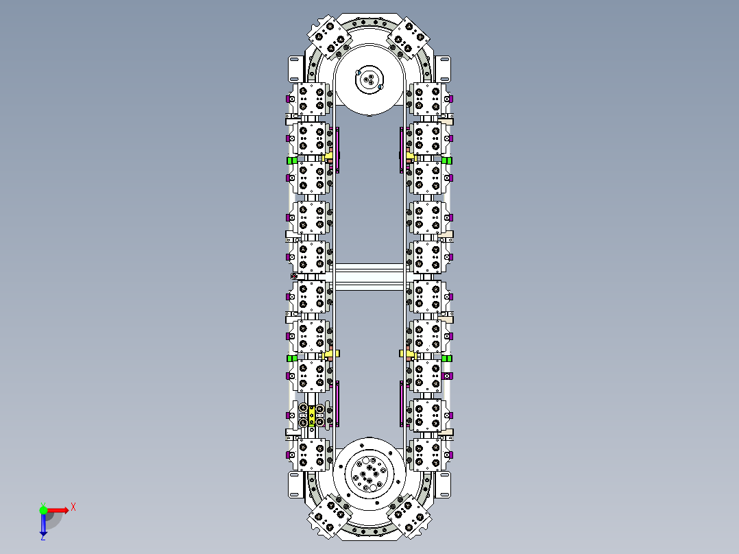 椭圆环形导轨输送线 同步带传动24个工位精密循环线俯视图