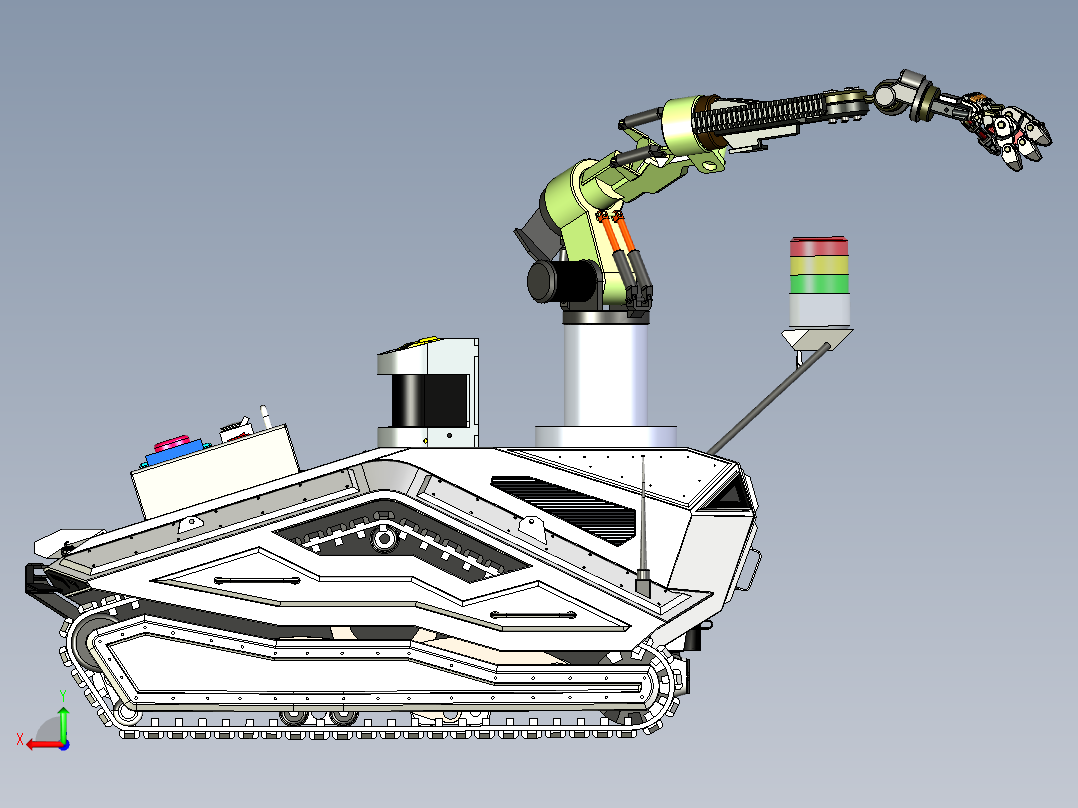 带有机械臂的履带小车机构后视图