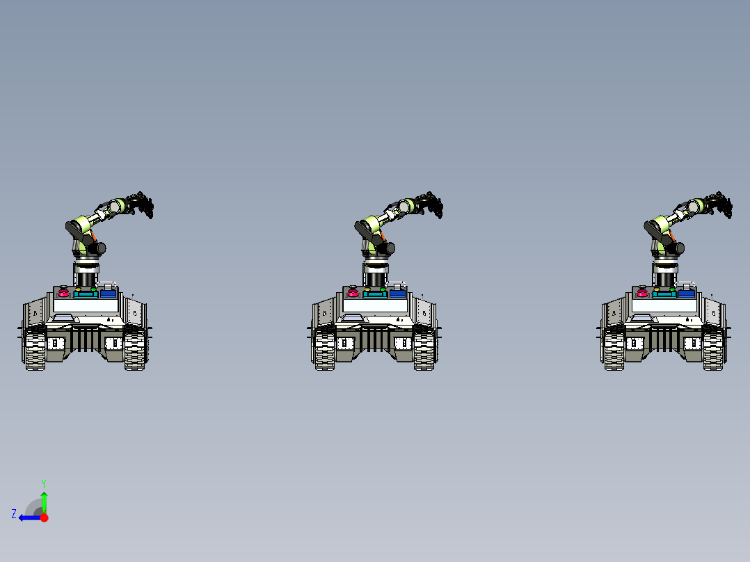 带有机械臂的履带小车机构右视图