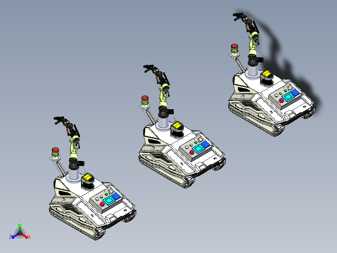 带有机械臂的履带小车机构正等轴测图
